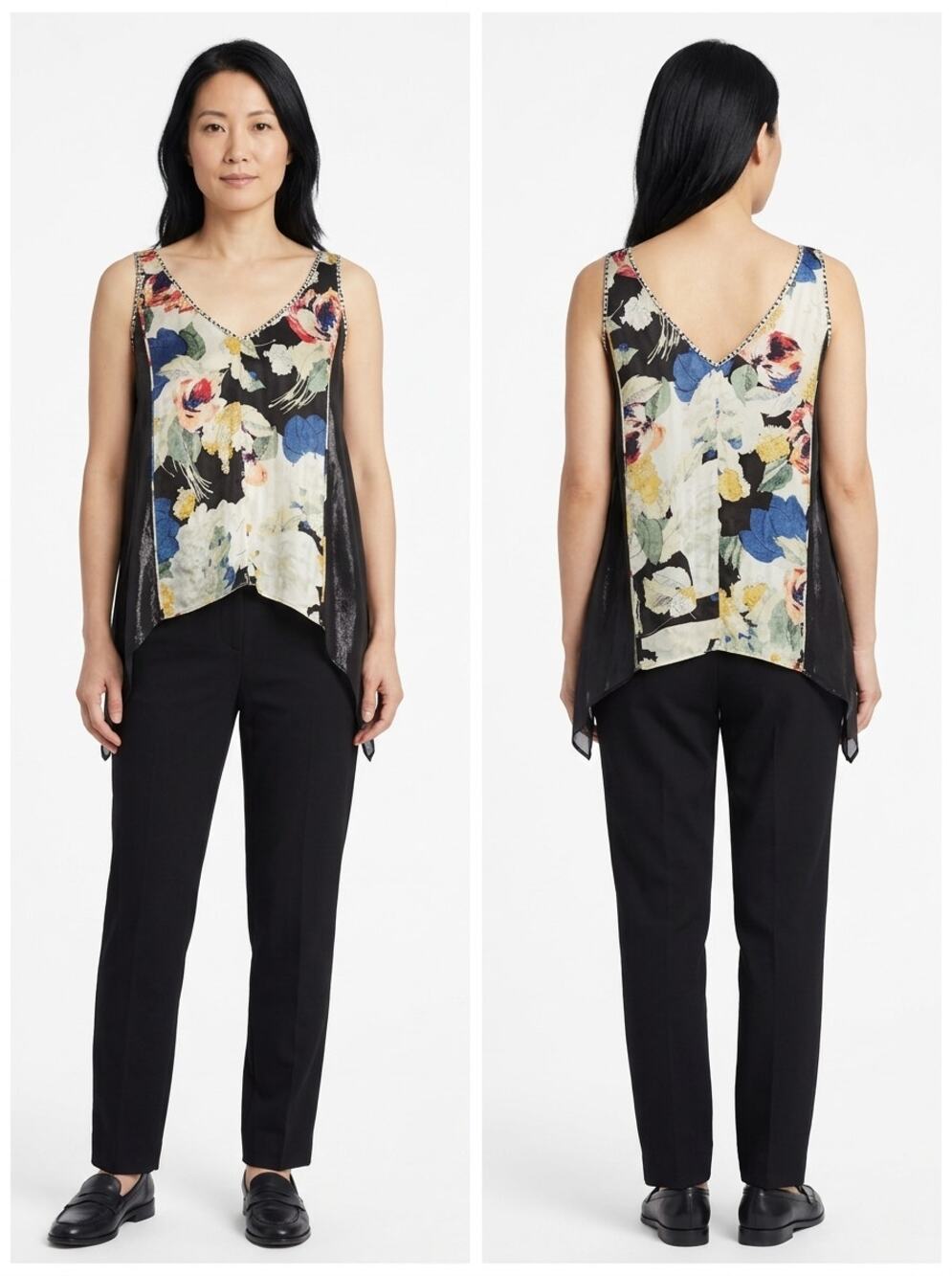 Elizabeth and James 100% Silk Floral Asymmetric Blouse Women Size S